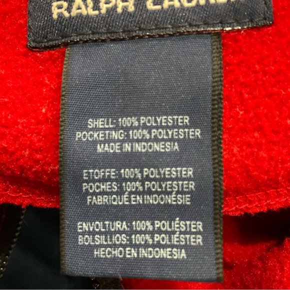 VTG Chaps Ralph Lauren Fleece Zipper Front Jacket Chaps RL Logo Red Mens Med - Picture 10 of 10